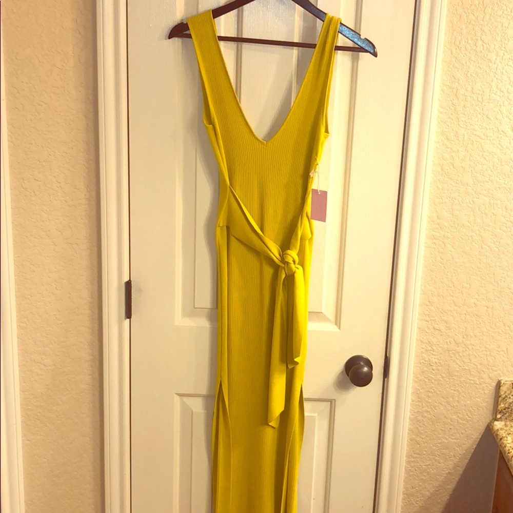 New side slit, deep v front and back dress